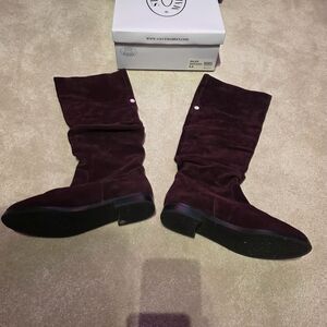 Steve Madden Women's Calf Slouch Suede Balen Boots In Burgundy Size 9.5